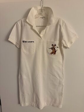 White Polo Mini Dress with Embroidered Mascot by MU Sports